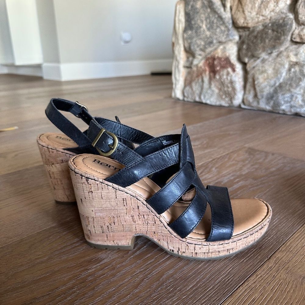 Børn Bernese Cage Wedge Sandal In Black Leather - Picture 7 of 12